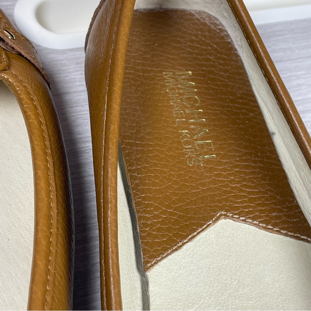 Michael Kors Fulton Ballet Flats Brown Leather Shoes Gold MK Logo Size 8M - Picture 6 of 7